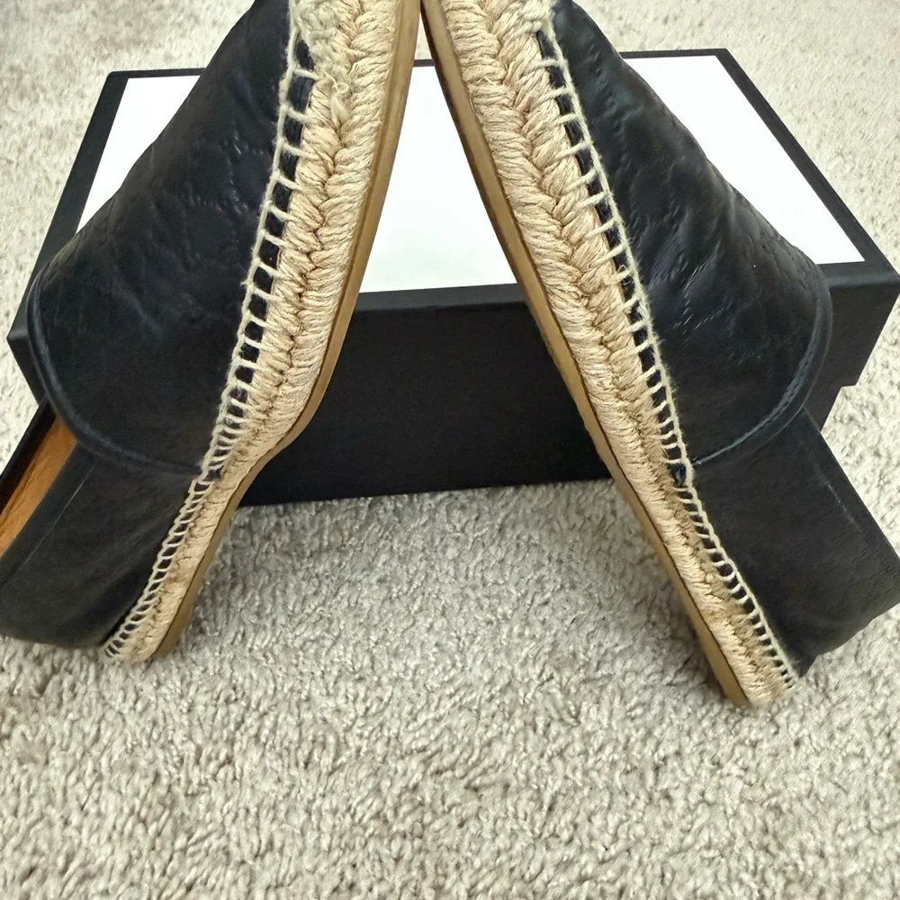 Gucci Black Embossed Leather Espadrilles